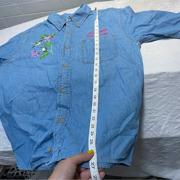 🥹 “ Friendship Connection “ Embroidered Denim Front Pocket Button Up Shirt - Picture 4 of 11